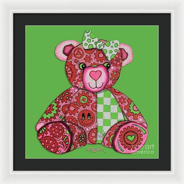 Geartopia Lovey GEAR BEAR Nursery Art Teddy Bear Painting Art for Kids by MeganAroon - Framed Print