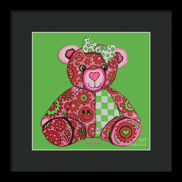 Geartopia Lovey GEAR BEAR Nursery Art Teddy Bear Painting Art for Kids by MeganAroon - Framed Print