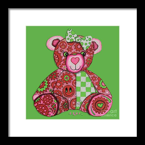 Geartopia Lovey GEAR BEAR Nursery Art Teddy Bear Painting Art for Kids by MeganAroon - Framed Print