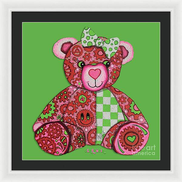 Geartopia Lovey GEAR BEAR Nursery Art Teddy Bear Painting Art for Kids by MeganAroon - Framed Print