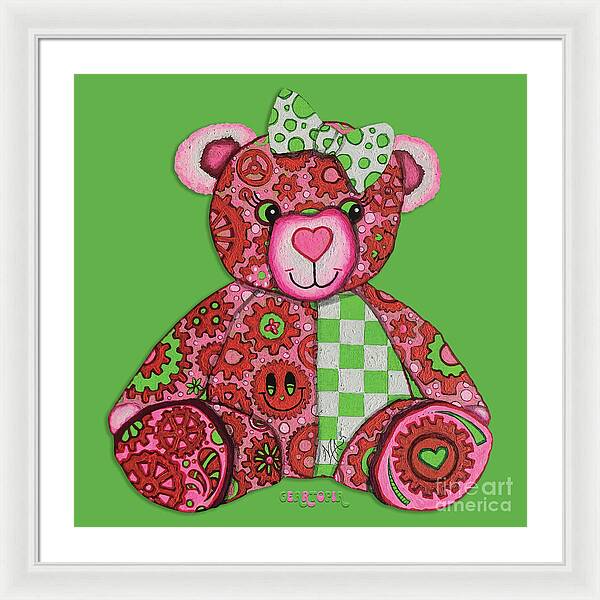 Geartopia Lovey GEAR BEAR Nursery Art Teddy Bear Painting Art for Kids by MeganAroon - Framed Print