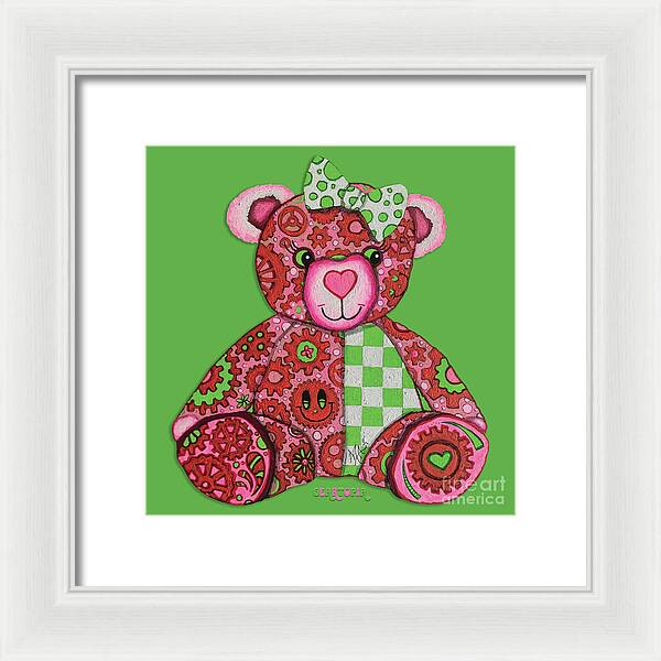 Geartopia Lovey GEAR BEAR Nursery Art Teddy Bear Painting Art for Kids by MeganAroon - Framed Print