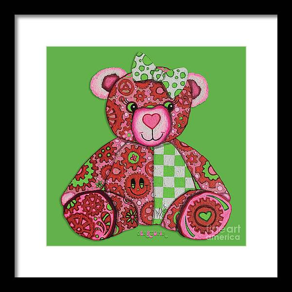 Geartopia Lovey GEAR BEAR Nursery Art Teddy Bear Painting Art for Kids by MeganAroon - Framed Print