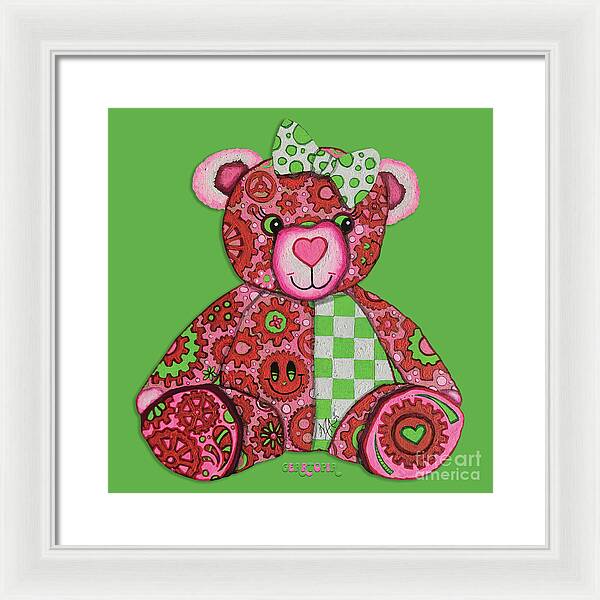 Geartopia Lovey GEAR BEAR Nursery Art Teddy Bear Painting Art for Kids by MeganAroon - Framed Print