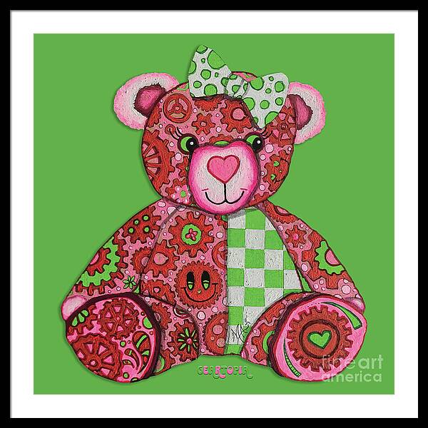 Geartopia Lovey GEAR BEAR Nursery Art Teddy Bear Painting Art for Kids by MeganAroon - Framed Print