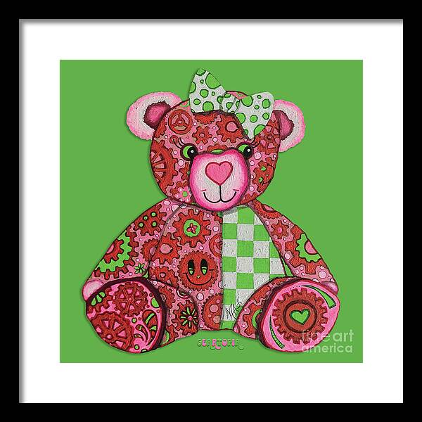 Geartopia Lovey GEAR BEAR Nursery Art Teddy Bear Painting Art for Kids by MeganAroon - Framed Print