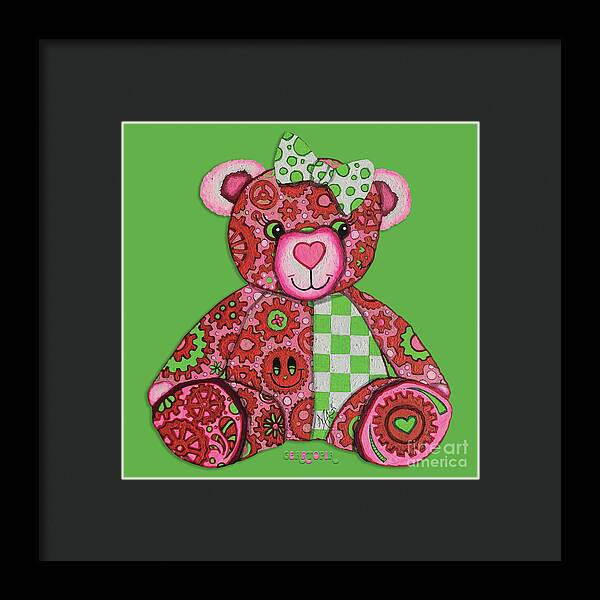 Geartopia Lovey GEAR BEAR Nursery Art Teddy Bear Painting Art for Kids by MeganAroon - Framed Print