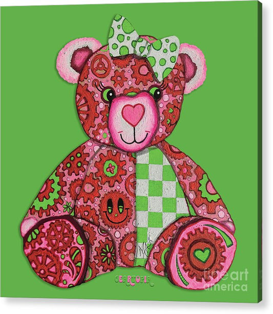 Geartopia Lovey GEAR BEAR Nursery Art Teddy Bear Painting Art for Kids by MeganAroon - Acrylic Print