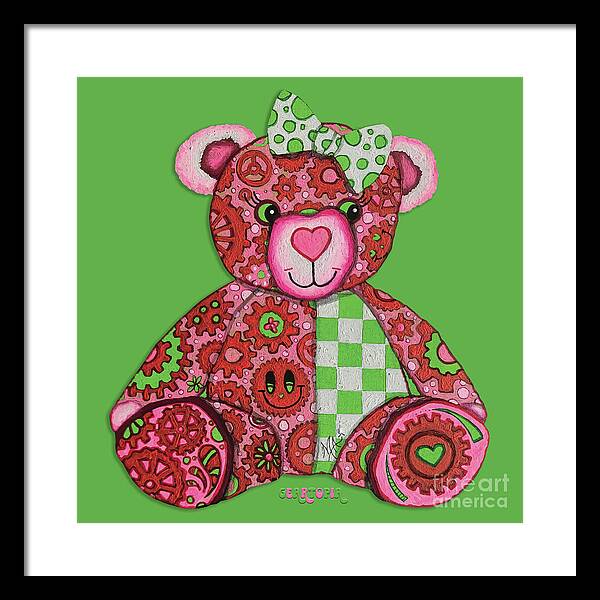 Geartopia Lovey GEAR BEAR Nursery Art Teddy Bear Painting Art for Kids by MeganAroon - Framed Print