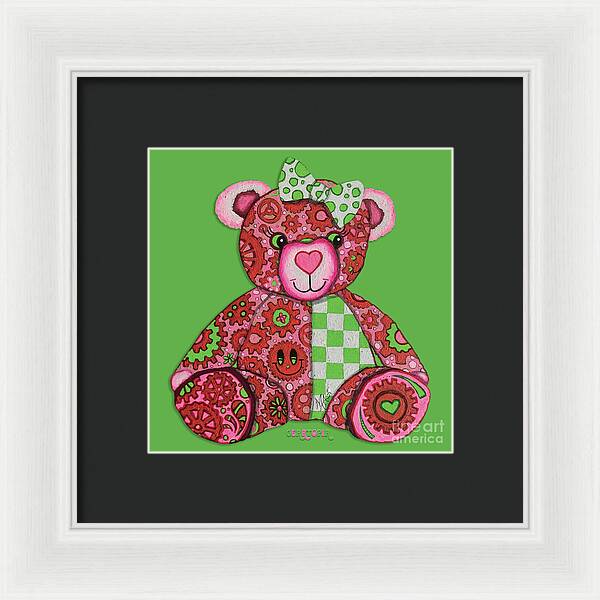 Geartopia Lovey GEAR BEAR Nursery Art Teddy Bear Painting Art for Kids by MeganAroon - Framed Print