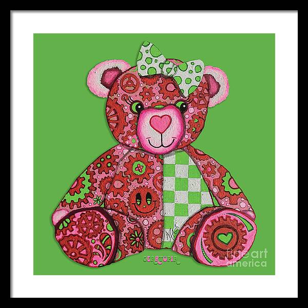 Geartopia Lovey GEAR BEAR Nursery Art Teddy Bear Painting Art for Kids by MeganAroon - Framed Print