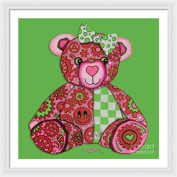 Geartopia Lovey GEAR BEAR Nursery Art Teddy Bear Painting Art for Kids by MeganAroon - Framed Print