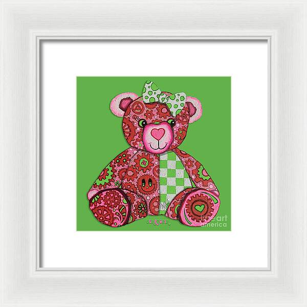 Geartopia Lovey GEAR BEAR Nursery Art Teddy Bear Painting Art for Kids by MeganAroon - Framed Print