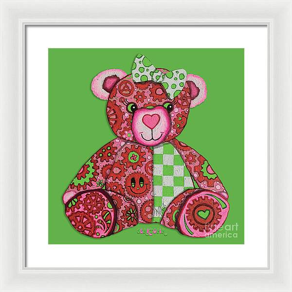 Geartopia Lovey GEAR BEAR Nursery Art Teddy Bear Painting Art for Kids by MeganAroon - Framed Print