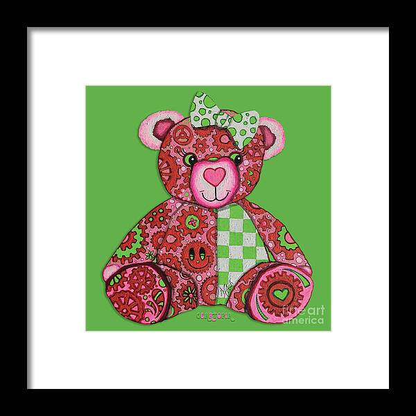 Geartopia Lovey GEAR BEAR Nursery Art Teddy Bear Painting Art for Kids by MeganAroon - Framed Print