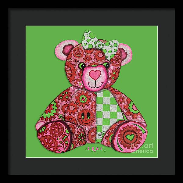 Geartopia Lovey GEAR BEAR Nursery Art Teddy Bear Painting Art for Kids by MeganAroon - Framed Print