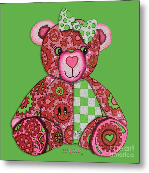 Geartopia Lovey GEAR BEAR Nursery Art Teddy Bear Painting Art for Kids by MeganAroon - Metal Print