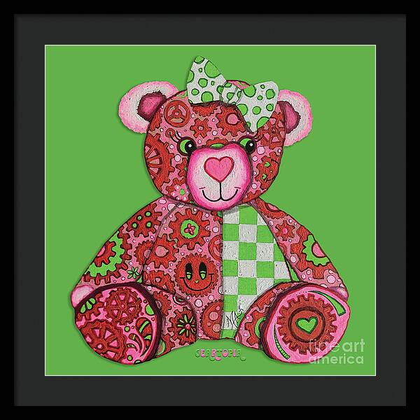 Geartopia Lovey GEAR BEAR Nursery Art Teddy Bear Painting Art for Kids by MeganAroon - Framed Print