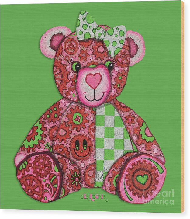 Geartopia Lovey GEAR BEAR Nursery Art Teddy Bear Painting Art for Kids by MeganAroon - Wood Print