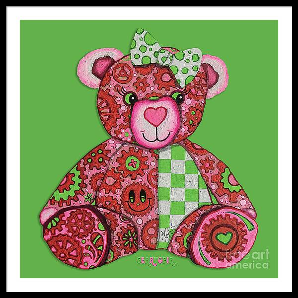 Geartopia Lovey GEAR BEAR Nursery Art Teddy Bear Painting Art for Kids by MeganAroon - Framed Print