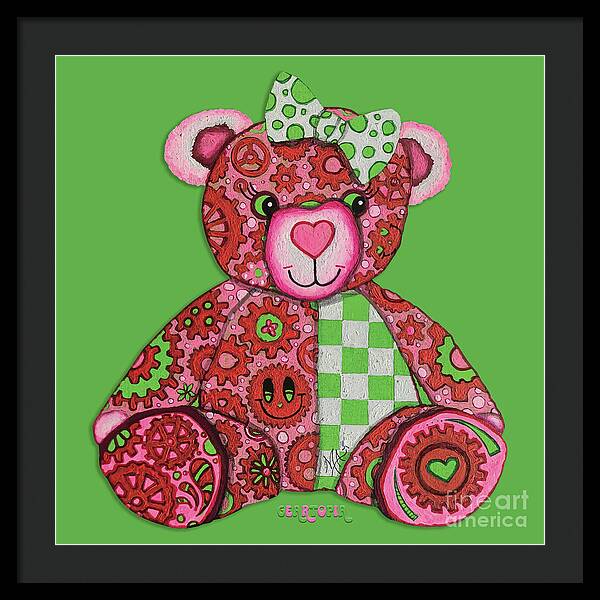 Geartopia Lovey GEAR BEAR Nursery Art Teddy Bear Painting Art for Kids by MeganAroon - Framed Print