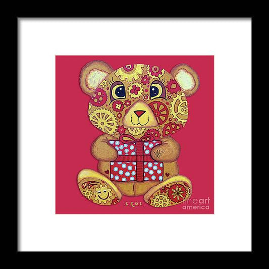 Geartopia Pressie GEAR BEAR Nursery Art Teddy Bear Present Painting Art for Kids by MeganAroon - Framed Print