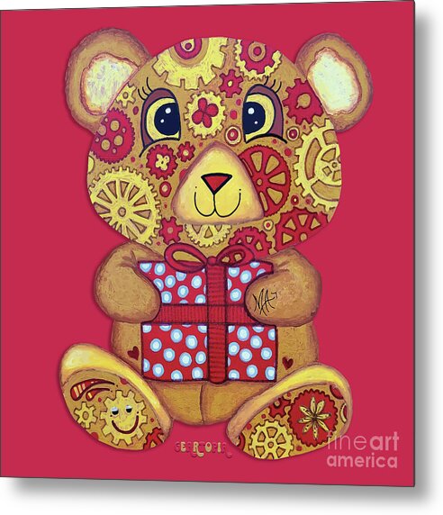 Geartopia Pressie GEAR BEAR Nursery Art Teddy Bear Present Painting Art for Kids by MeganAroon - Metal Print