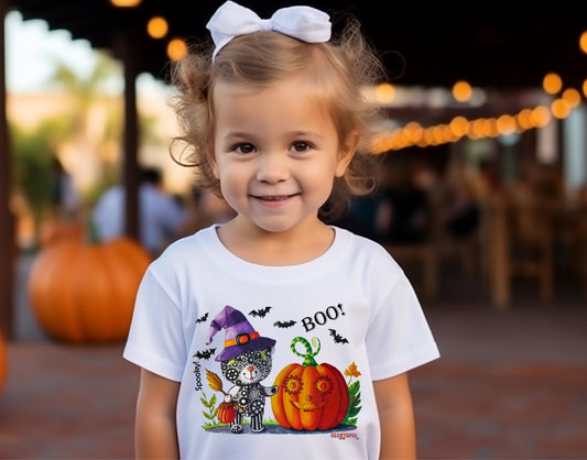 Toddler Halloween Pumpkin Witch T-Shirt, Cute Witchy STEM Shirt for Girls, Gears Trick or Treat Spooky Season Teddy Bear Tee for Her