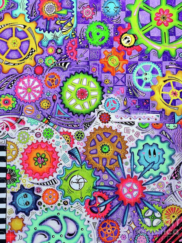 LIFE GOES ROUND AND ROUND Geartopia Art Whimsical Gears Fine Art for Kids Nursery Childrens Room - Puzzle