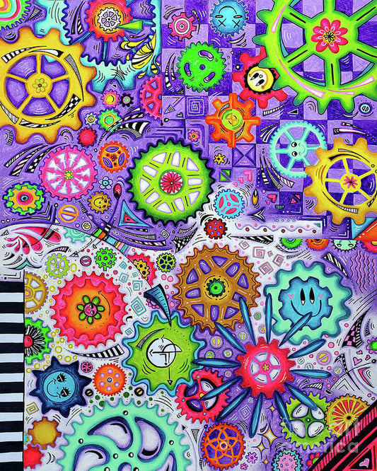 LIFE GOES ROUND AND ROUND Geartopia Art Whimsical Gears Fine Art for Kids Nursery Childrens Room - Art Print