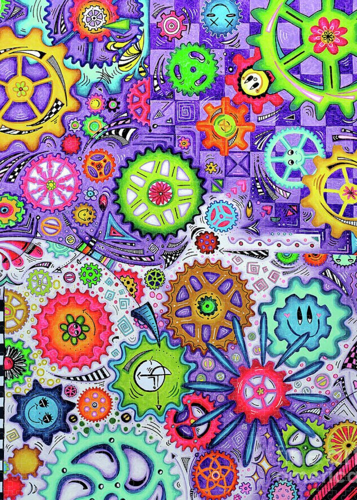 LIFE GOES ROUND AND ROUND Geartopia Art Whimsical Gears Fine Art for Kids Nursery Childrens Room - Puzzle