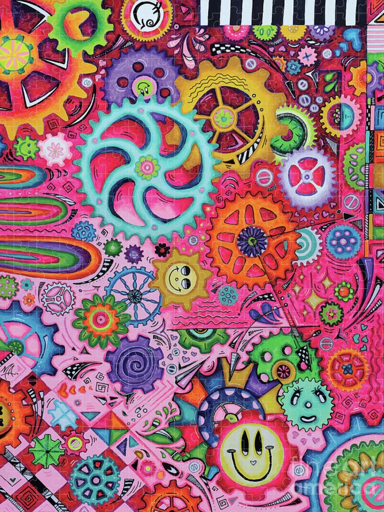 BE CHEERFUL Geartopia Art Whimsical Gears Fine Art for Kids Childrens Room or Nursery by MeganAroon - Puzzle