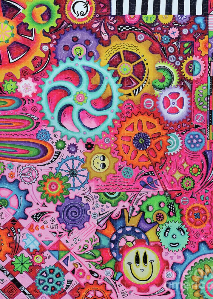 BE CHEERFUL Geartopia Art Whimsical Gears Fine Art for Kids Childrens Room or Nursery by MeganAroon - Puzzle